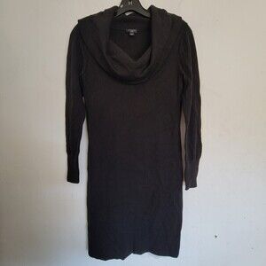Ann Taylor Black Cowl Neck Long Sleeve Ribbed Wool Knit Midi Dress Size XSP